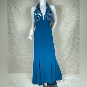 🔥Y2K Niki By Niki Livas Halter Neck Sequins Mermaid Floor Length Formal Dress